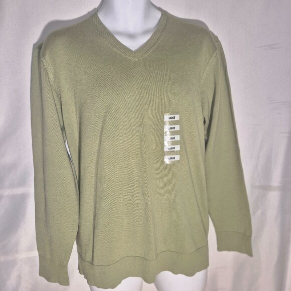 KENNETH COLE REACTION V-Neck cotton sweater, green in size Large NWT - Picture 1 of 16